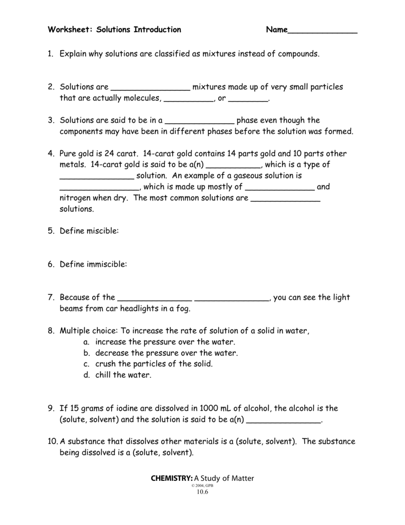 Solutions Colloids And Suspensions Worksheet