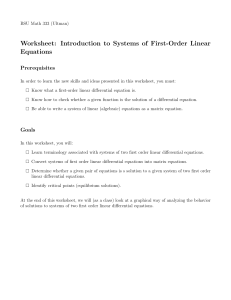 Worksheet: Introduction to Systems of First