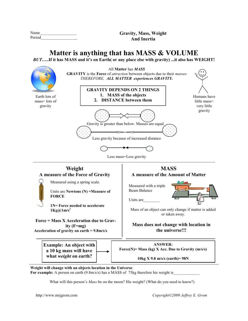 Mass And Weight Worksheet