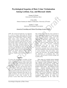 Psychological Sequelae of Hate Crime Victimization Among Lesbian