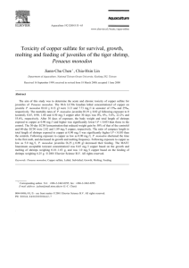 Toxicity of copper sulfate for survival, growth, molting and feeding of