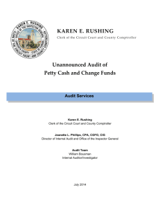 Unannounced Audit of Petty Cash and Change Funds