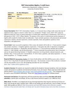 Ram, Mohapatra Spring 2016 Intermediate Algebra Monday 1130