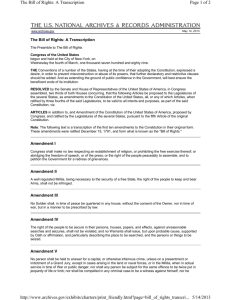 Page 1 of 2 The Bill of Rights: A Transcription 5/14/2013 http://www