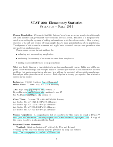 STAT 200: Elementary Statistics Syllabus – Fall 2014