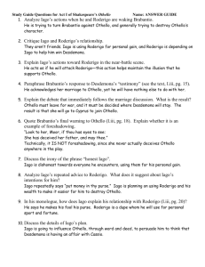 Study Guide Questions for Act I of Shakespeare's Othello (Dir