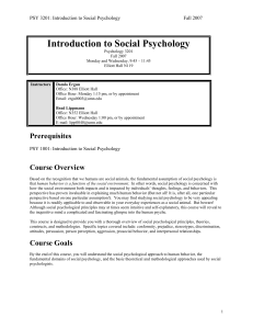 Psychology 3201: Introduction to Social Psychology