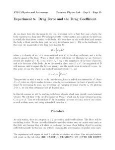 Experiment 5. Drag Force and the Drag Coefficient
