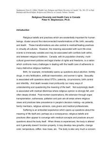 Religious Diversity and Health Care in Canada Peter H. Stephenson