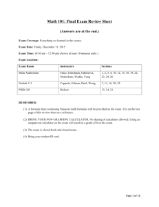 Math 101: Final Exam Review Sheet