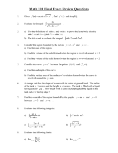Math 101 Final Exam Review Questions ∫
