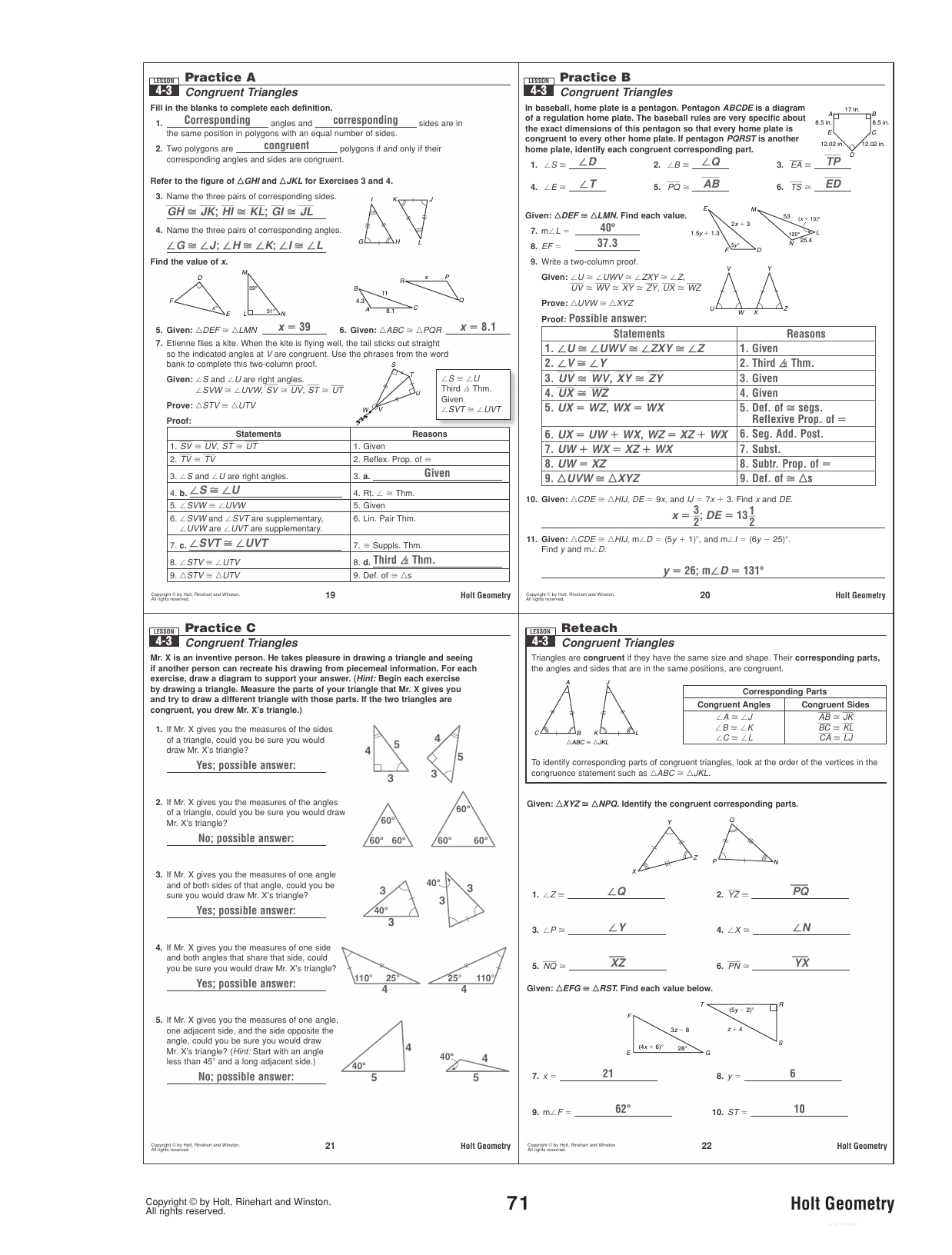 Unit 4 Congruent Triangles Homework 5 Answers 32 Geometry Worksheet Congruent Triangles Answer 