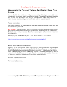 Welcome to the Personal Training Certification Exam Prep Course