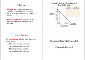 Definitions Law of Demand • Changes in Quantity Demanded vs