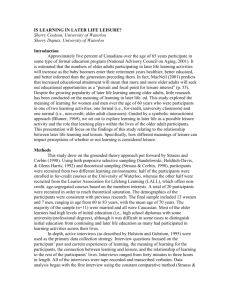 IS LEARNING IN LATER LIFE LEISURE? Sherry Coulson, University