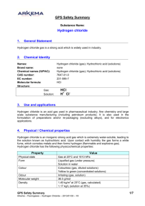 GPS Safety Summary Hydrogen chloride HCl H Cl