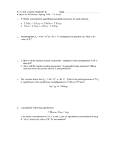 CHM 136 General Chemistry II Name Chapter 14 Worksheet, Spring