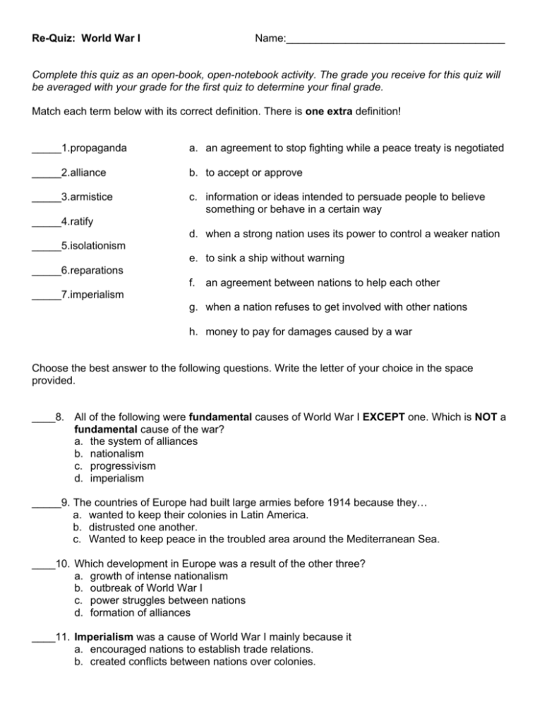 Quiz World War I