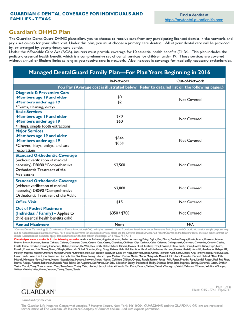 Plan Details Guardian Individual Dental Plans