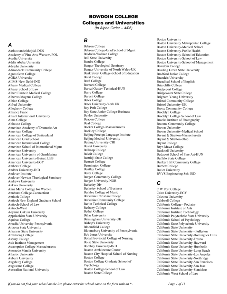 BOWDOIN COLLEGE Colleges and Universities