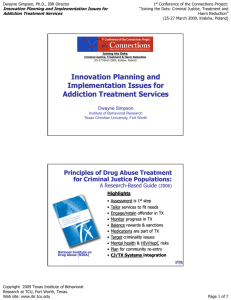Innovation Planning and Implementation Issues for Addiction