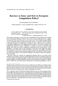 Barriers to Entry and Exit in European Competition
