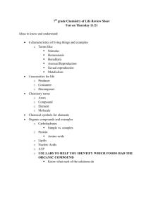 7 grade Chemistry of Life Review Sheet Test on Thursday 11/21