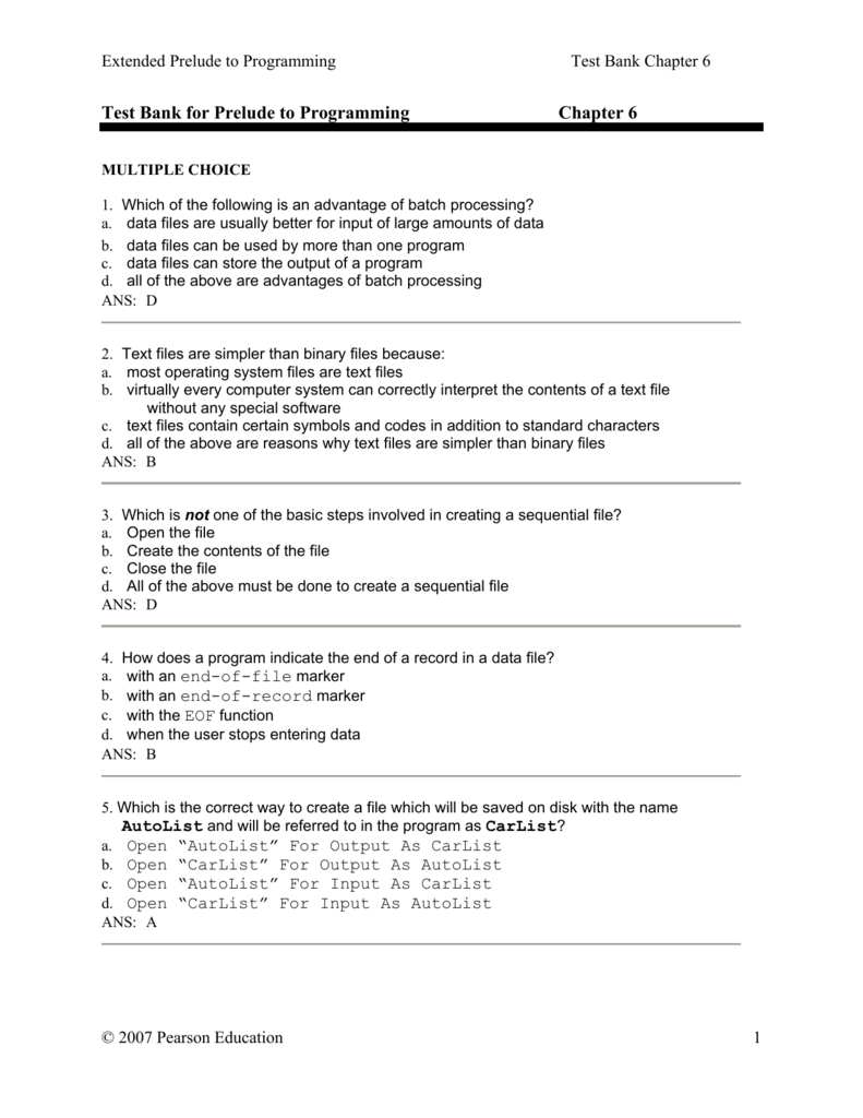 Test Bank For Prelude To Programming Chapter 6
