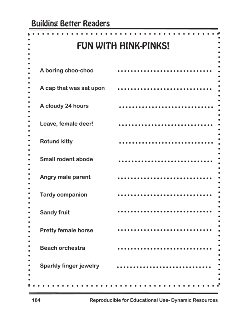 hink-pinks-worksheets