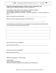 Expository Paragraph Organizer: Profile a Person's Character Trait
