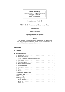 Introductory Note 2 UNIX Shell Commands Reference Card Contents