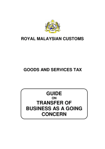 GUIDE TRANSFER OF BUSINESS AS A GOING CONCERN