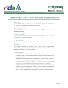 Technology Business Tax Certificate Transfer Program