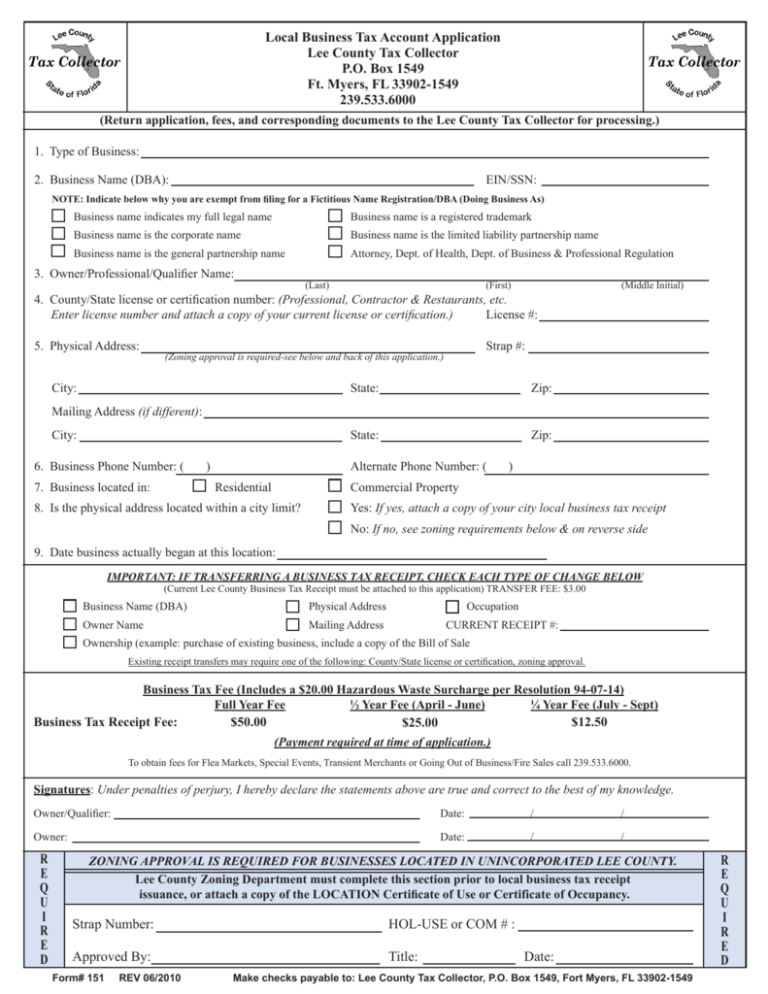 Local Business Tax Account Application