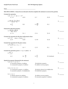 Sample/Practice Final Exam MAT 095 Beginning Algebra