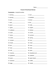Name French II Final Exam Review Vocabulaire. Include the article