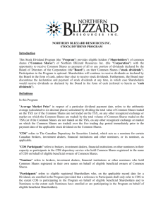 NORTHERN BLIZZARD RESOURCES INC. STOCK DIVIDEND