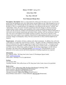 1 History V57.0567 - Spring 2014 Africa Since 1940 Tue.