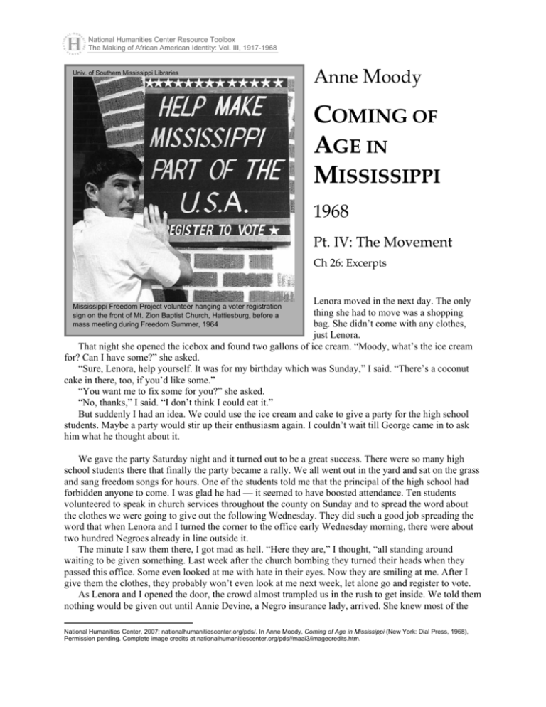 writer moody coming of age in mississippi