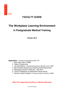The Workplace Learning Environment in Postgraduate Medical