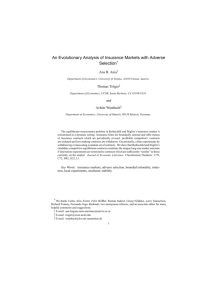 An Evolutionary Analysis of Insurance Markets with Adverse Selection*