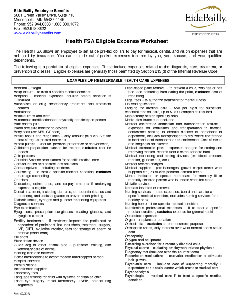 fsa eligible expenses 2021 pdf
