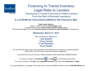Financing In-Transit Inventory: Legal Risks to Lenders