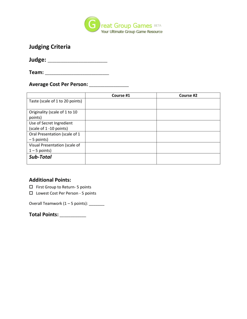 Judging Criteria Great Group Games