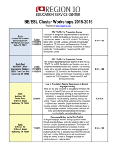 BE/ESL Cluster Workshops 2015-2016
