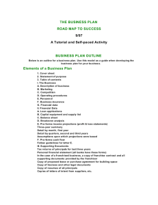 THE BUSINESS PLAN ROAD MAP TO SUCCESS 9/97 A Tutorial