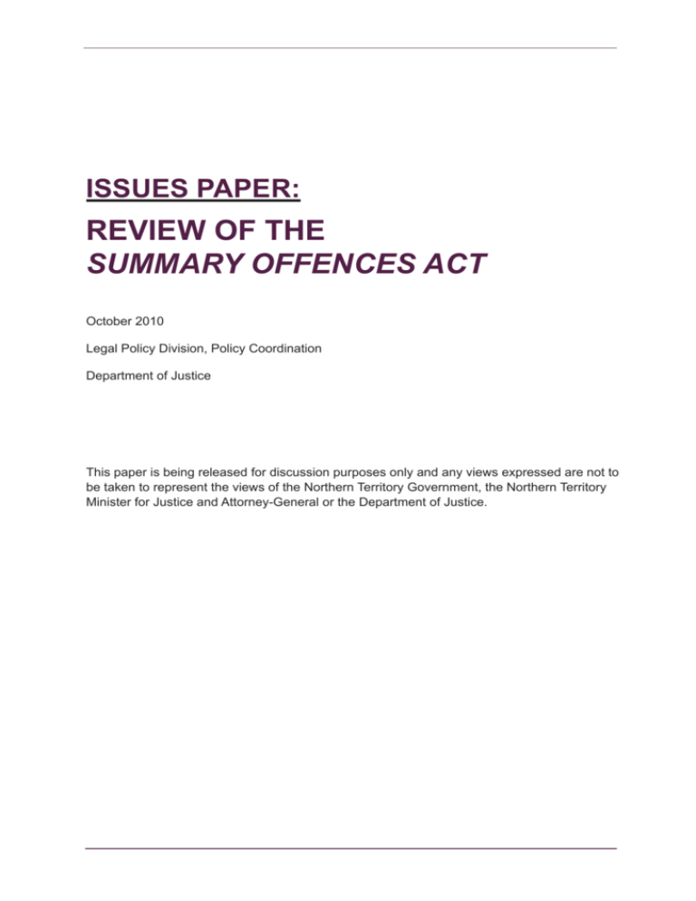 Review Of The Summary Offences Act 6595