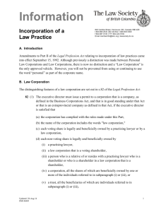 Incorporation of a law practice - The Law Society of British Columbia