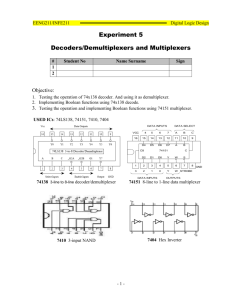 Experiment 5 Decoders/Demultiplexers and Multiplexers