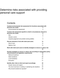 Reading 3 Determine risks associated with providing personal care